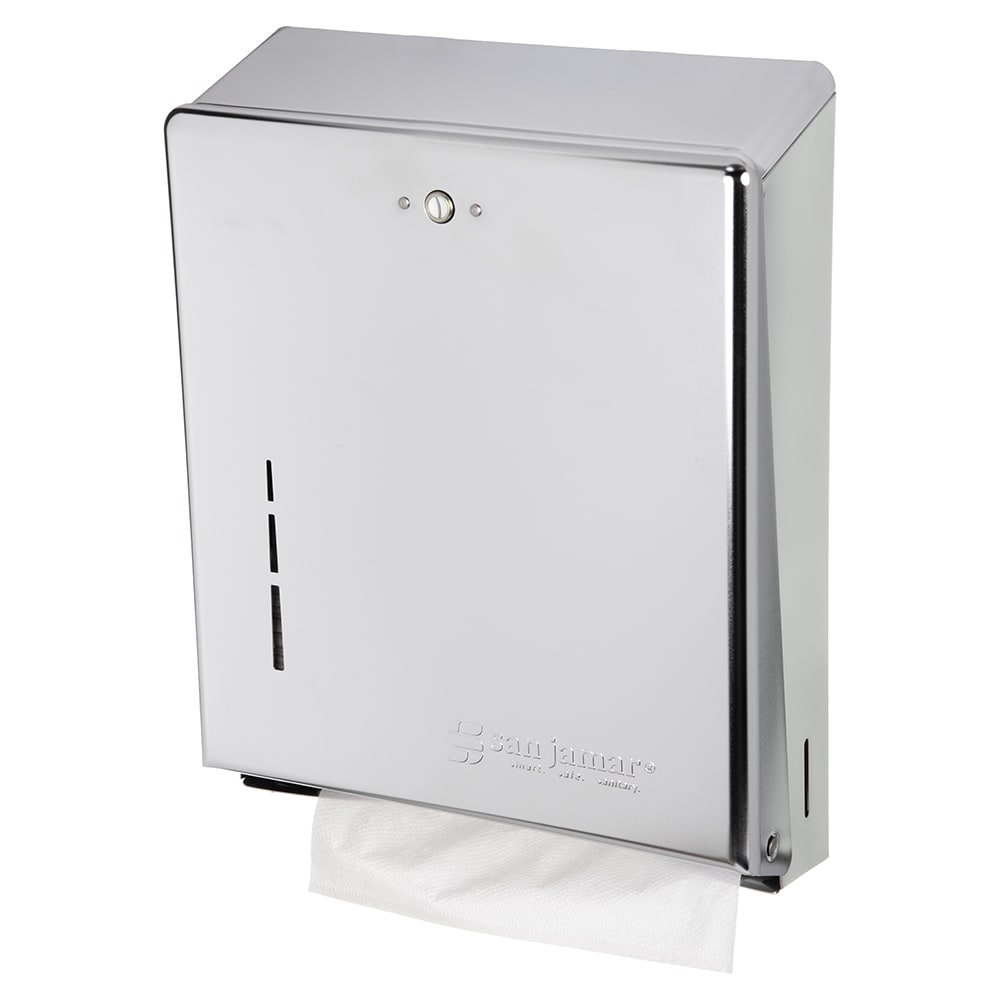 San Jamar T1900XC Wall Mount Paper Towel Dispenser for C Fold or Multifold - Steel, Matte Chrome