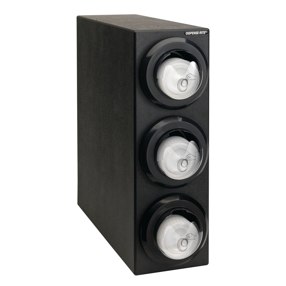 Dispense-Rite LID2-S1-3BT 3 Section Countertop Lid Dispensing Cabinet - 8"W x 23"D x 24 1/4"H, Plastic, Black