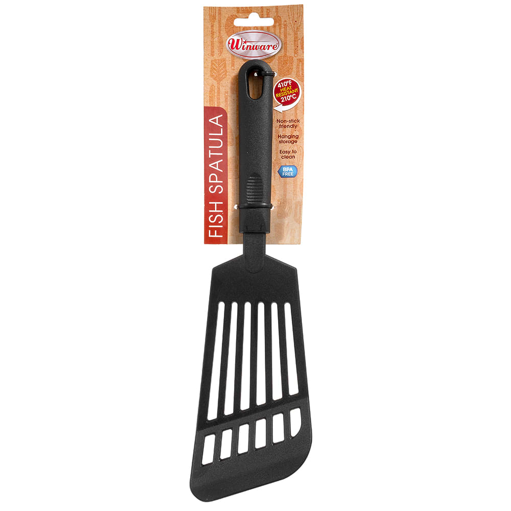 Winco NC-WS Slotted Nylon Spatula, Wide Blade, Black