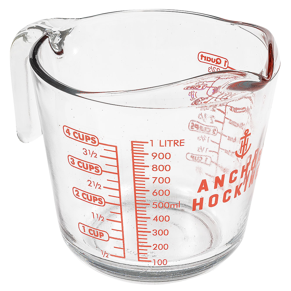Anchor 55178AHG17 32 oz Open Handled Measuring Cup w/ Red Lettering