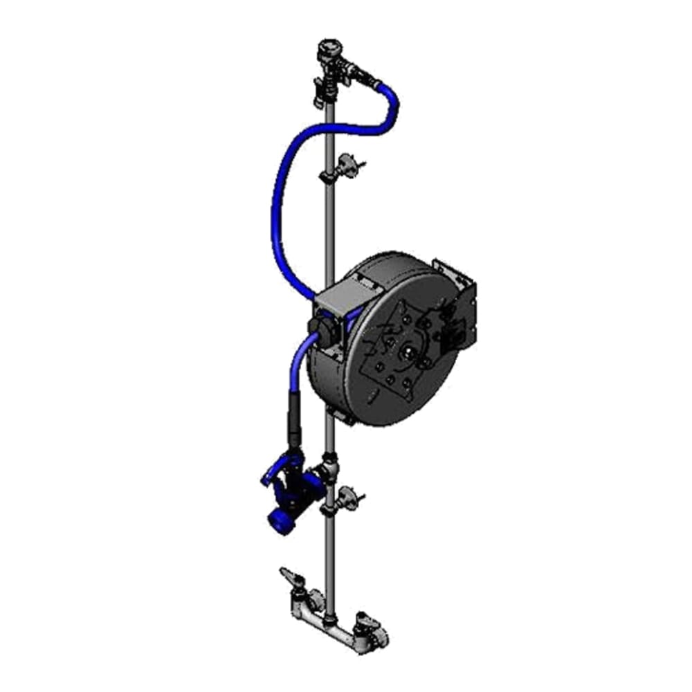 064-B143304 30 ft Enclosed Hose Reel Assembly w/ 8" Wall Mount Mixing Faucet - 1/2" NPT