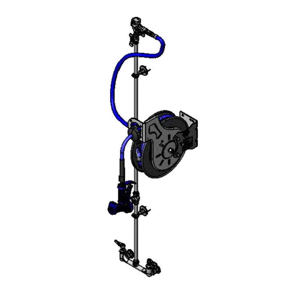 064-B1437 35 ft Open Hose Reel Assembly w/ 8" Wall Mount Mixing Faucet - 1/2" NPT
