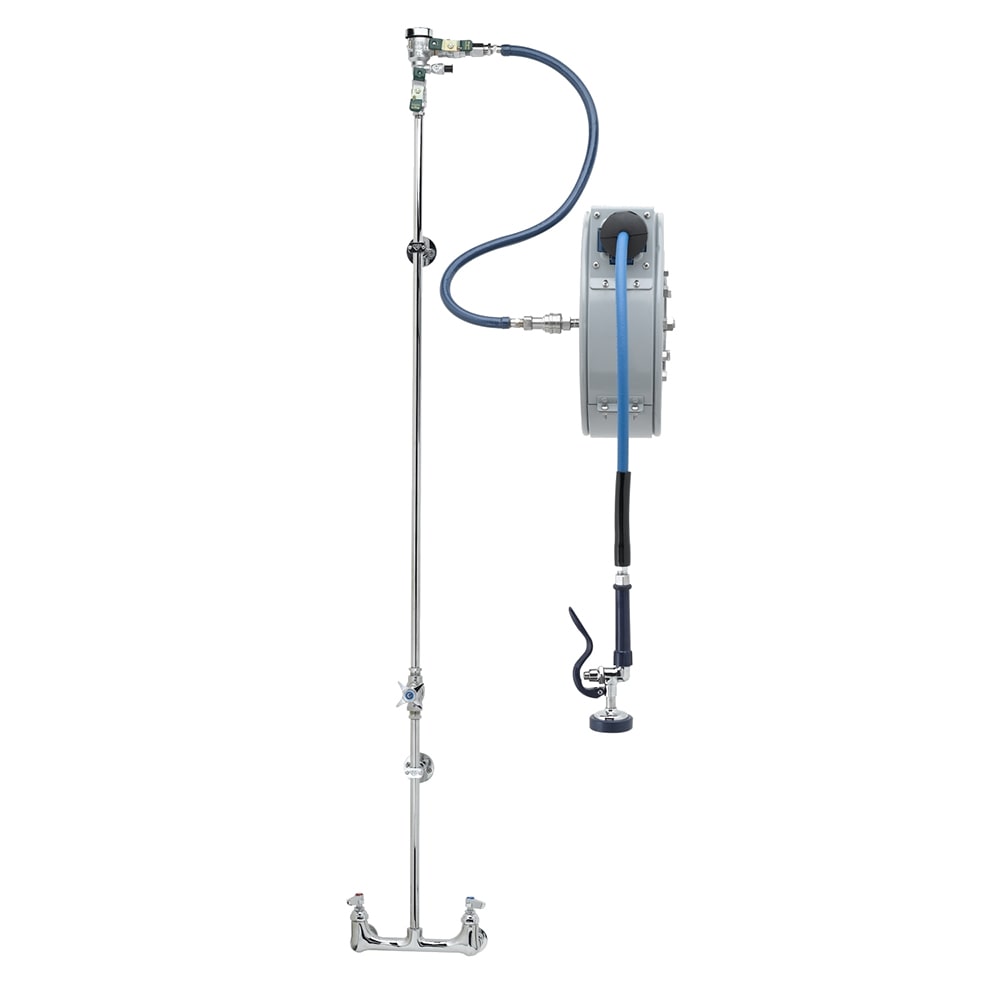 064-B1444 50 ft Enclosed Hose Reel Assembly w/ 8" Wall Mount Mixing Faucet - 1/2" NPT