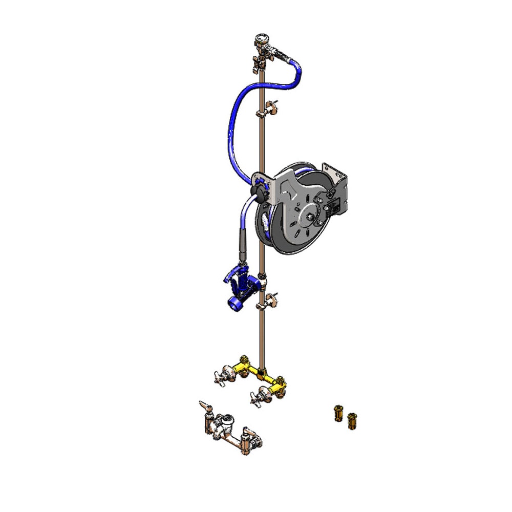 064-B1454 35 ft Open Hose Reel Assembly w/ 8" Wall Mount Mixing Faucet - 1/2" NPT