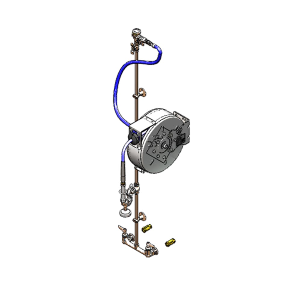 064-B1458 30 ft Enclosed Hose Reel Assembly w/ 8" Wall Mount Mixing Faucet - 1/2" NPT