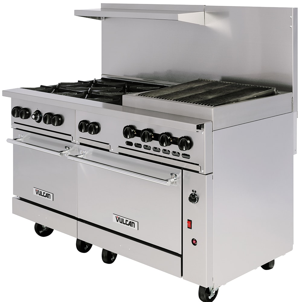 207-60SS6B24CBN 60" 6 Burner Gas Range w/ Charbroiler & (2) Standard Ovens, Natural Gas