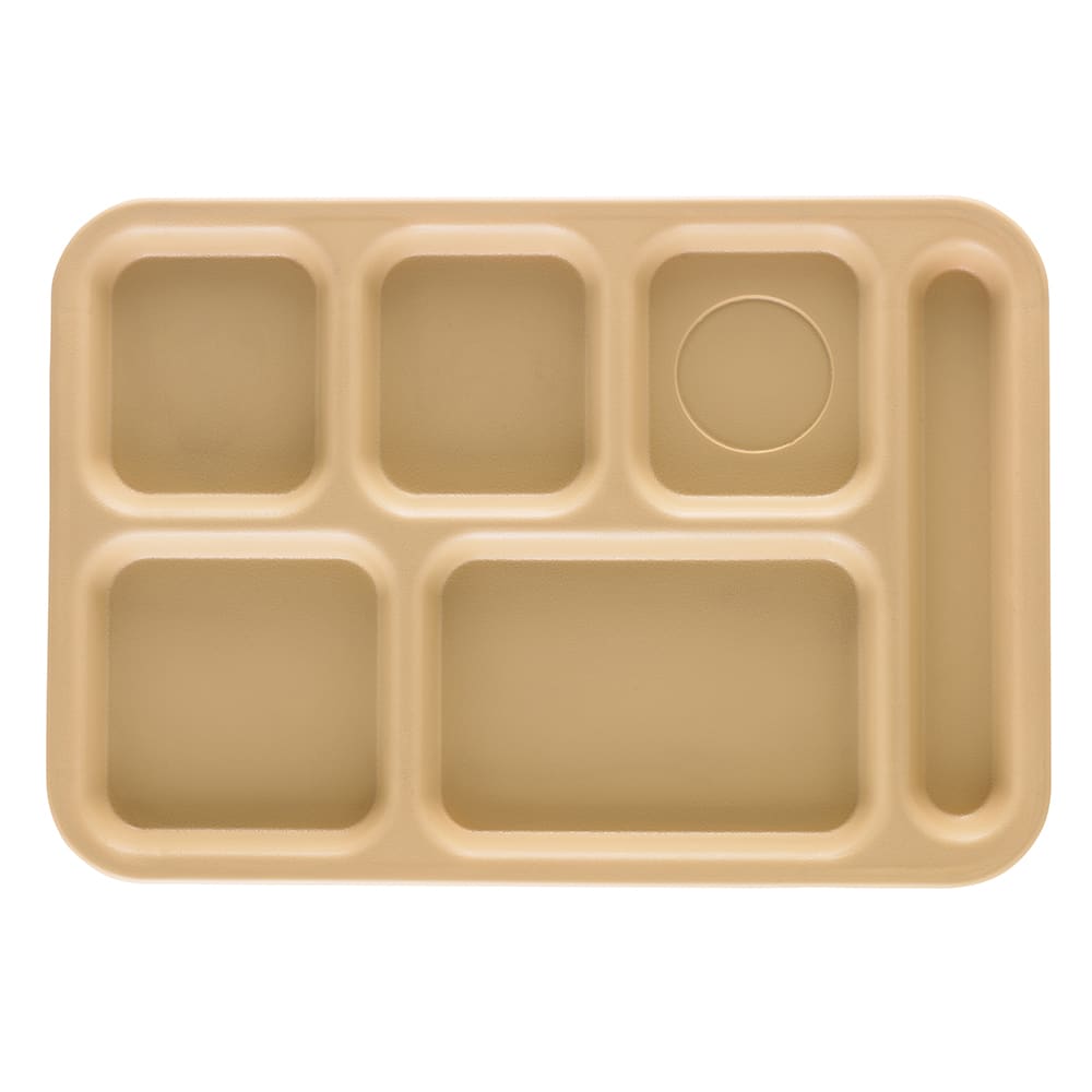 144-PS1014161 Plastic Rectangular Tray w/ (6) Compartments, 10" x 14 1/2", Tan