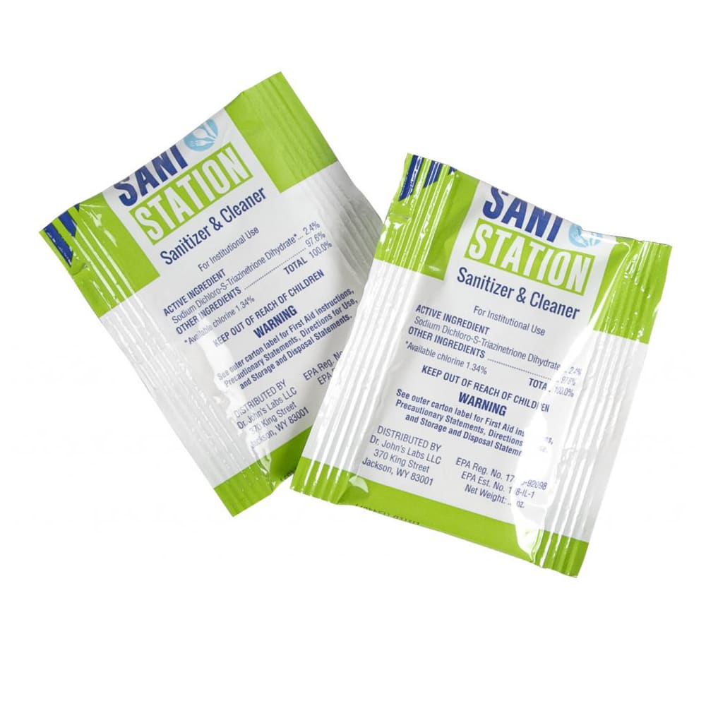 094-SANIS05WS100 1/2 oz Sani Station Sanitizer & Cleaner Packets w/ Chlorine Test Strips &amp...