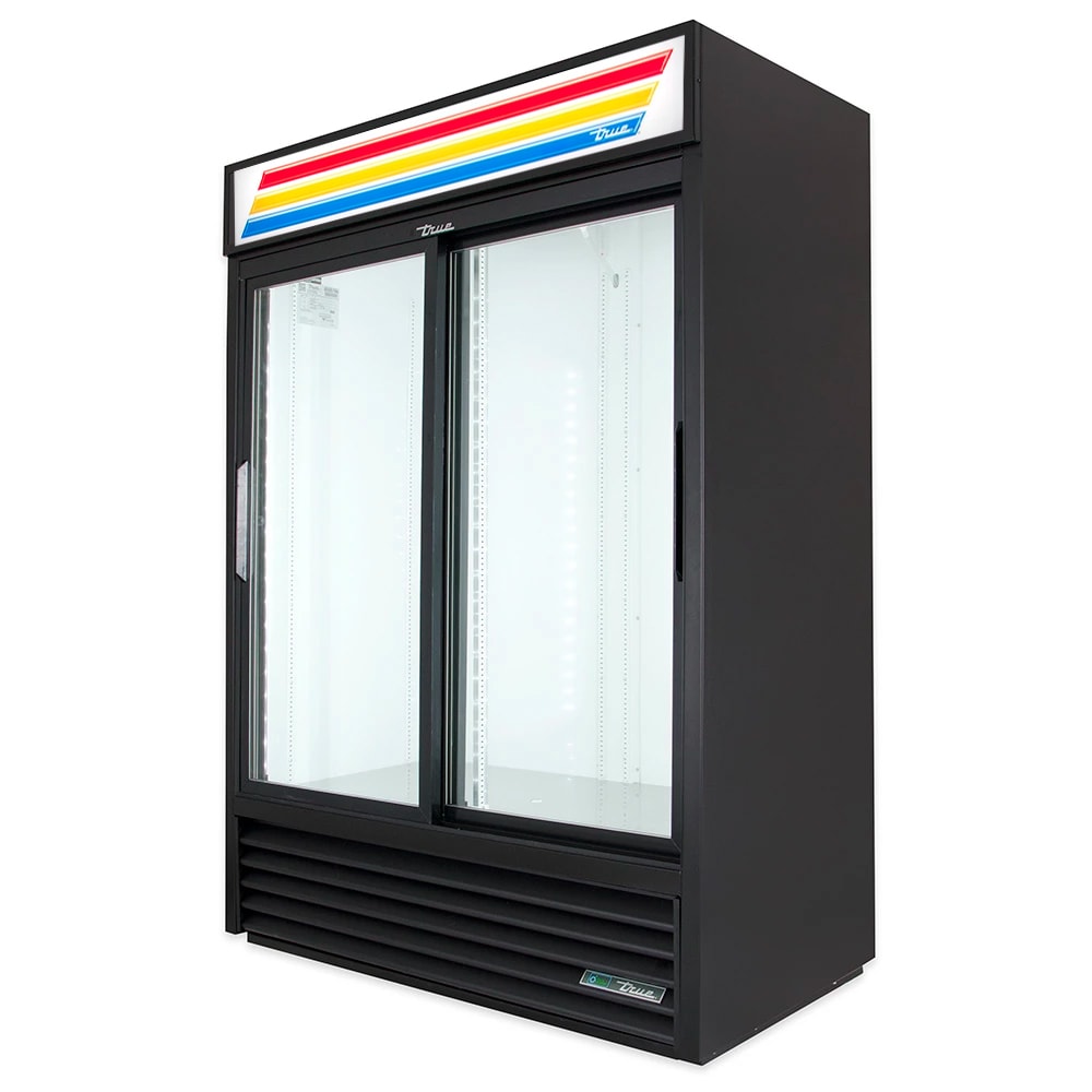 598-GDM47BK 54 1/8" GDM Series Two Section Glass Door Merchandiser - (2) Sliding Doors, Blac...