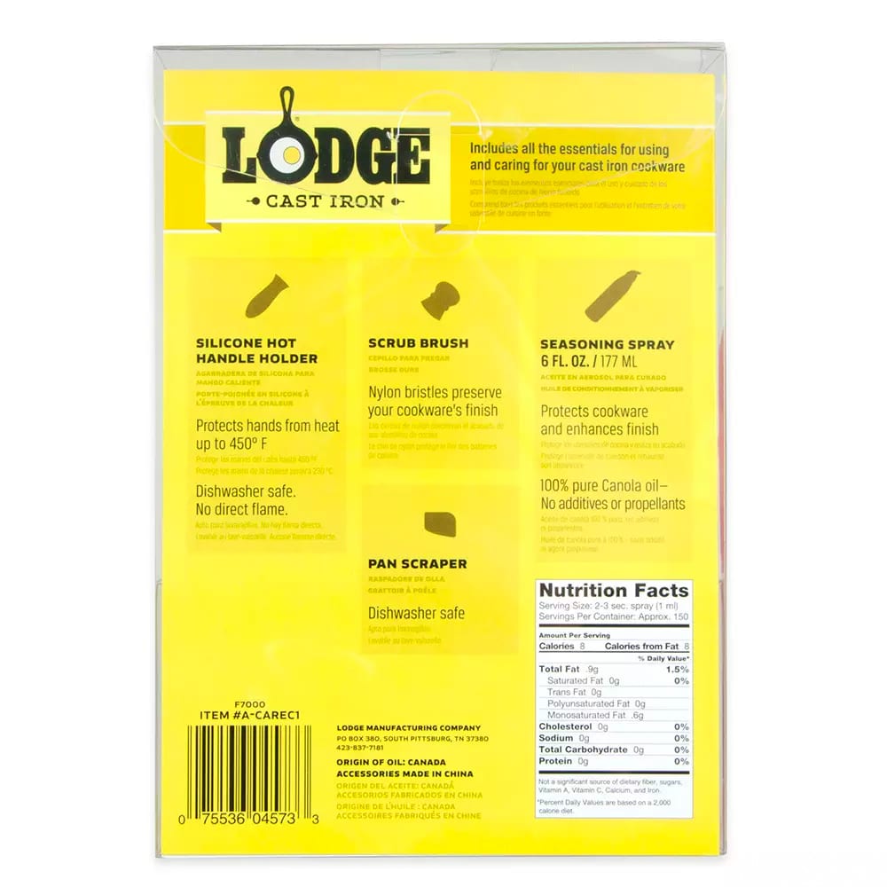 Lodge Cast Iron Care Kit Spray Handle Scraper Brush