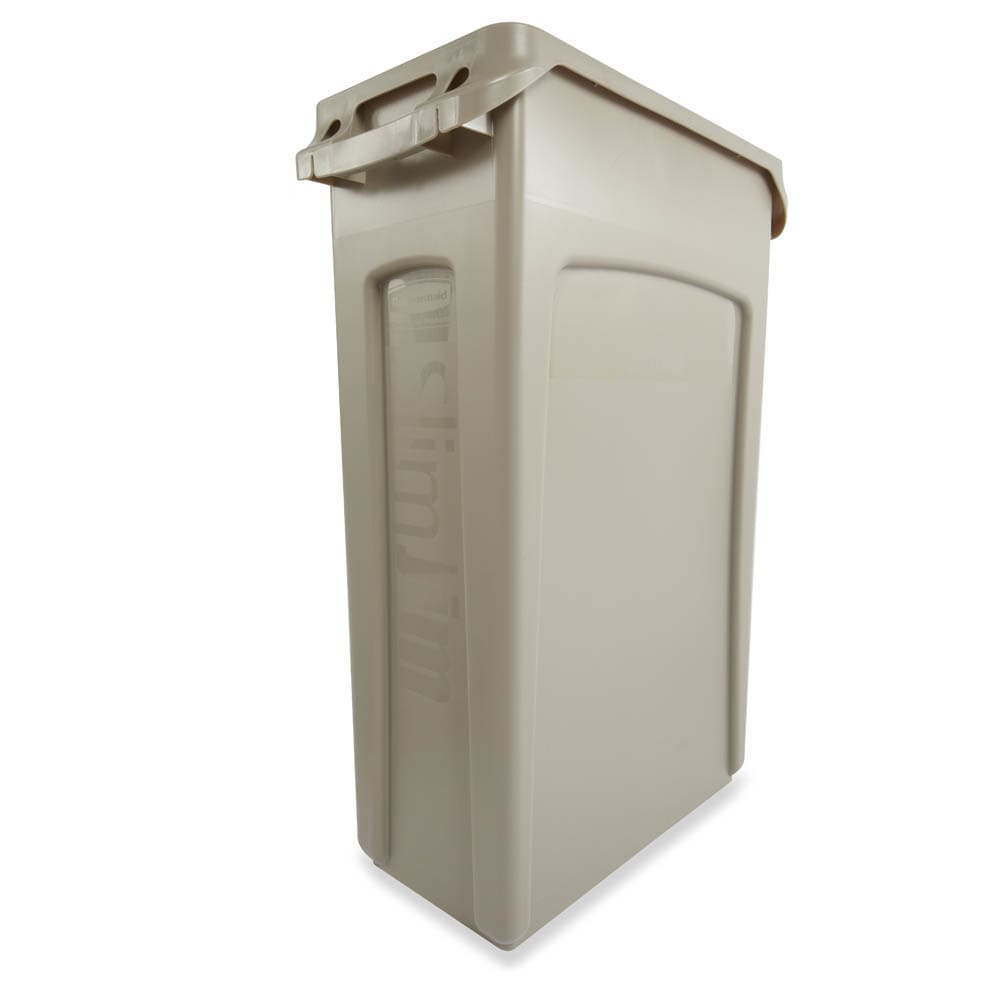 Rubbermaid Commercial Untouchable Trash Can With Swing Lid Combo, 23-Gallon, Rectangular, Beige, 2001584