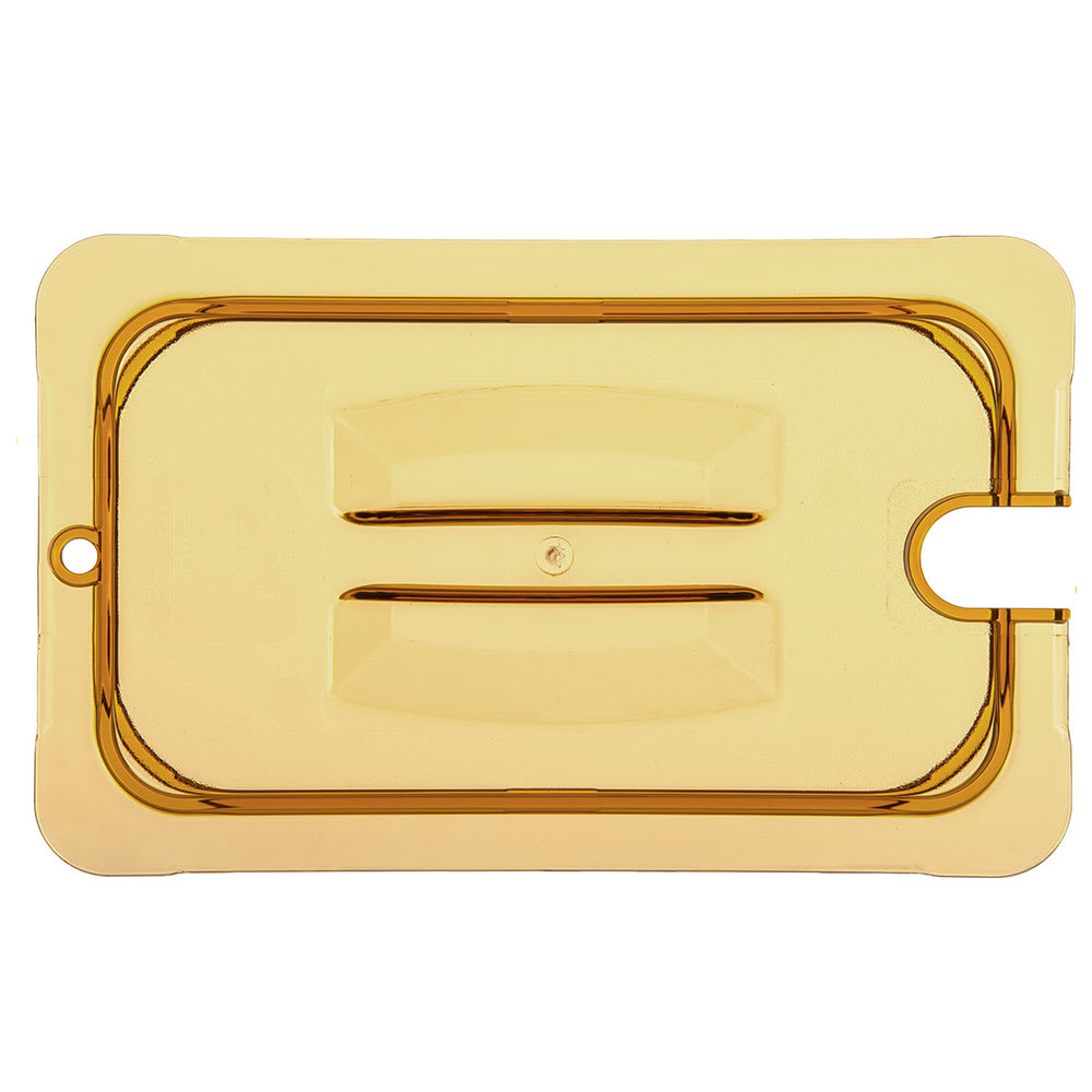 028-10491U13 Universal 1/4 Size High Heat Food Pan Notched Lid - Amber