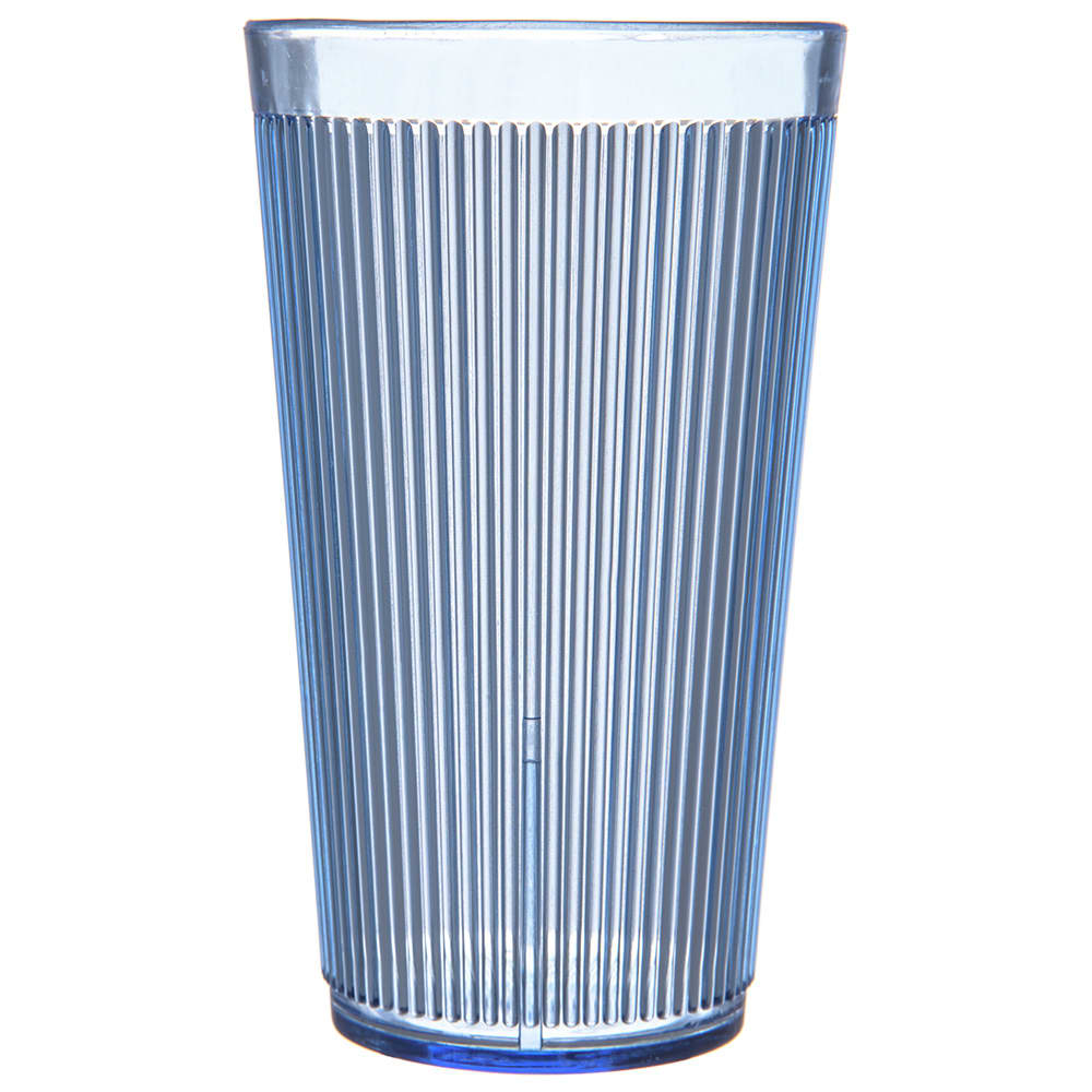 028-401654 16 oz Blue Ribbed Plastic Tumbler