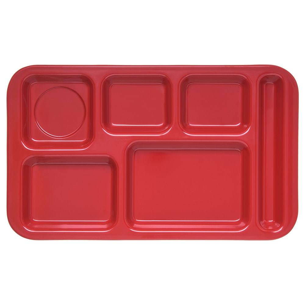 028-4398205 Melamine Rectangular Tray w/ (6) Compartments, 15" x 9", Red