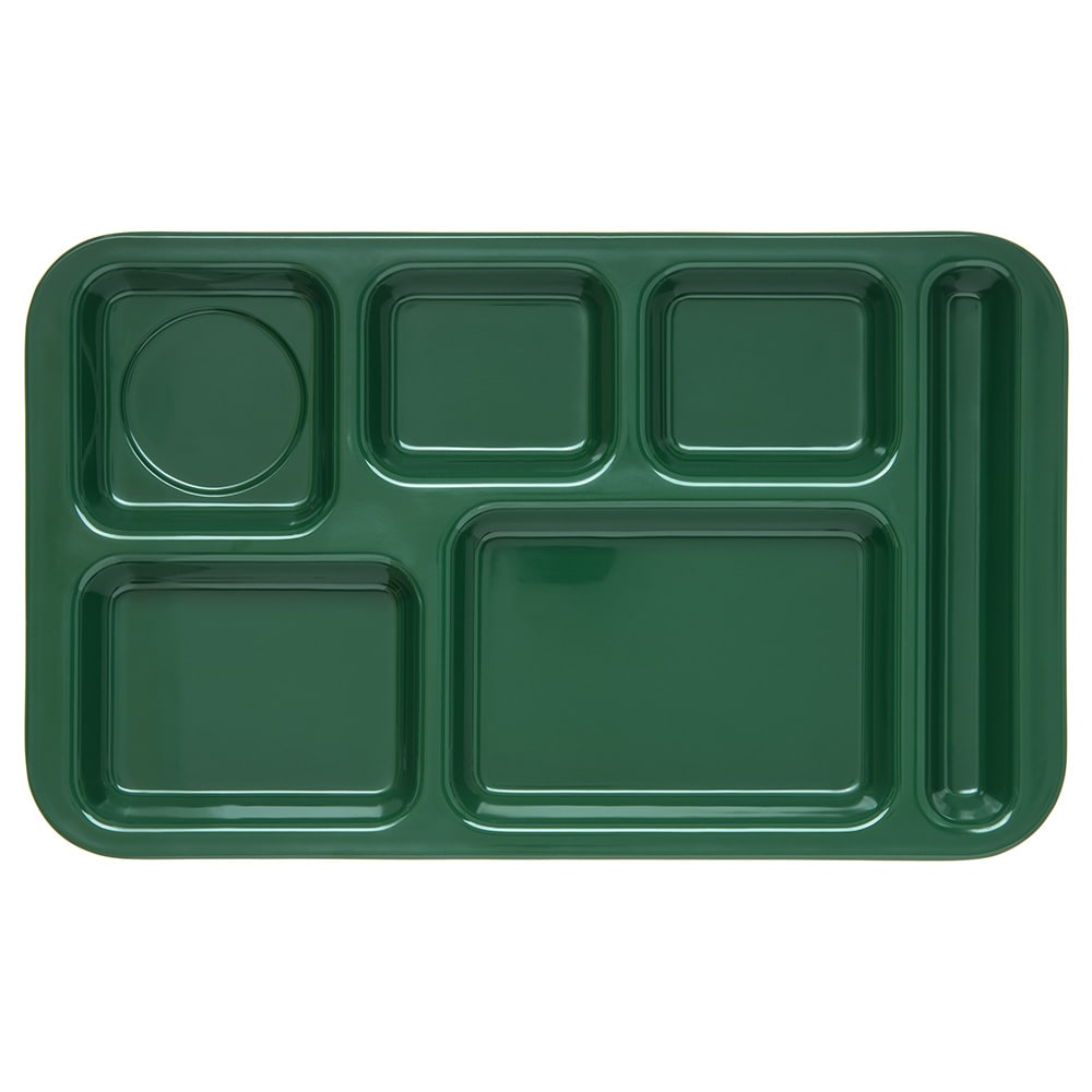 028-4398208 Melamine Rectangular Tray w/ (6) Compartments, 15" x 9", Forest Green
