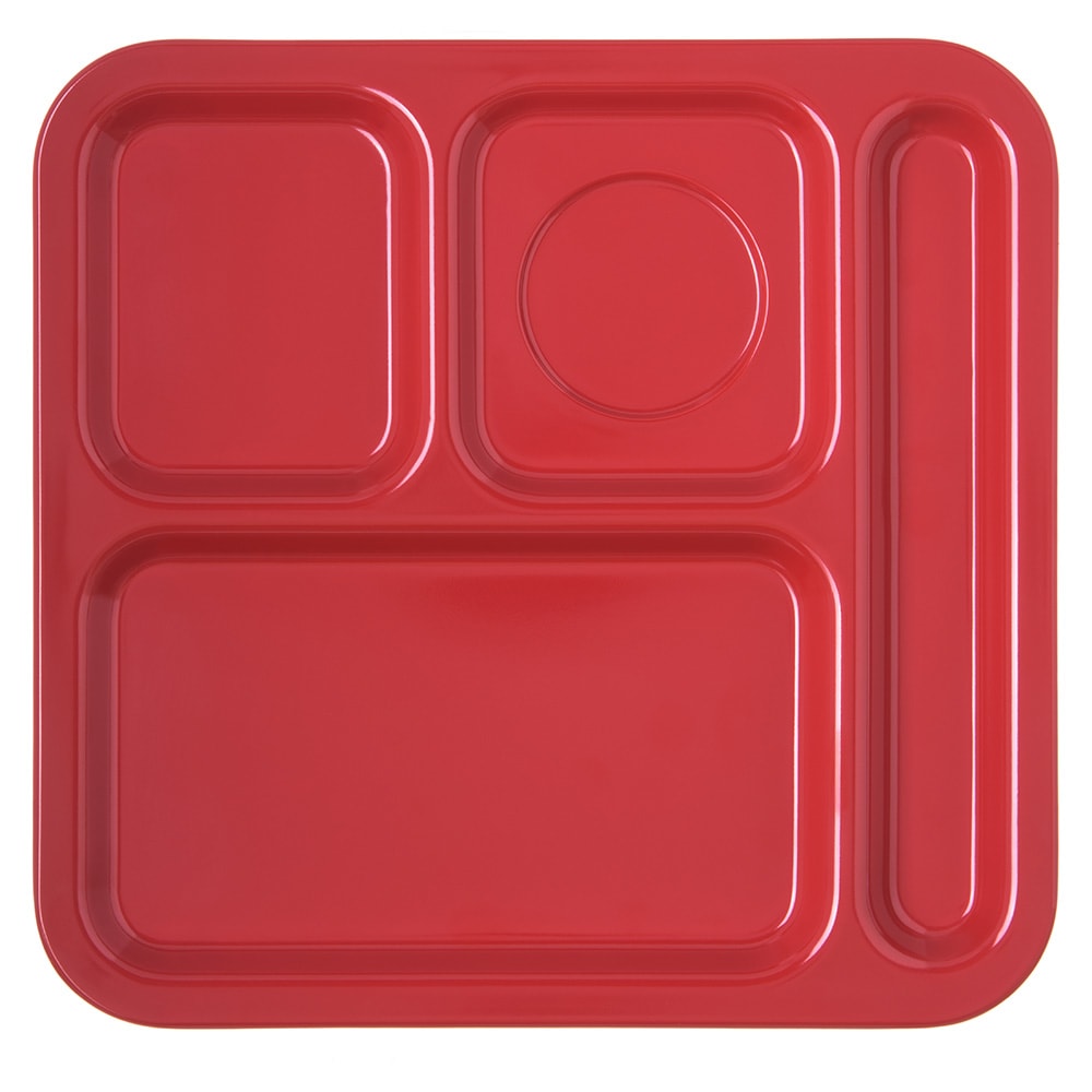028-4398405 Melamine Rectangular Tray w/ (4) Compartments, 10 1/9" x 9 25/32", Red