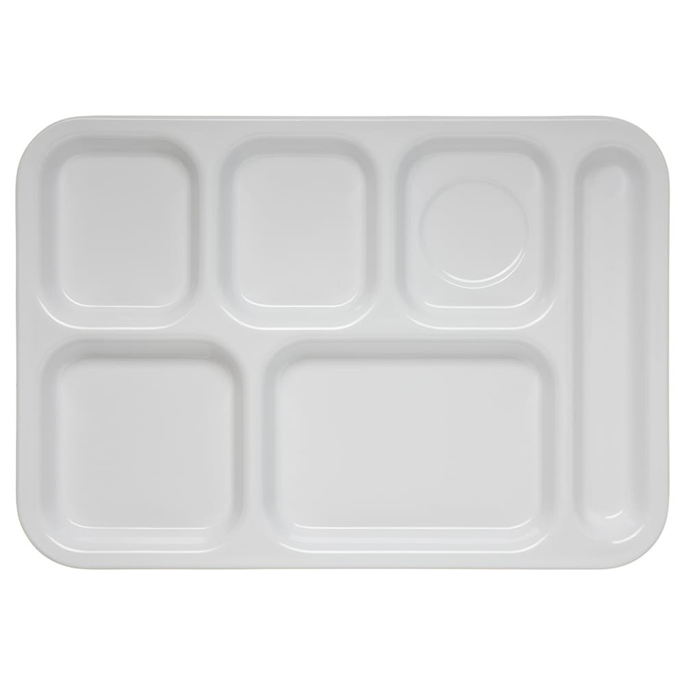 028-4398802 Melamine Rectangular Tray w/ (6) Compartments, 14 1/2" x 10", White