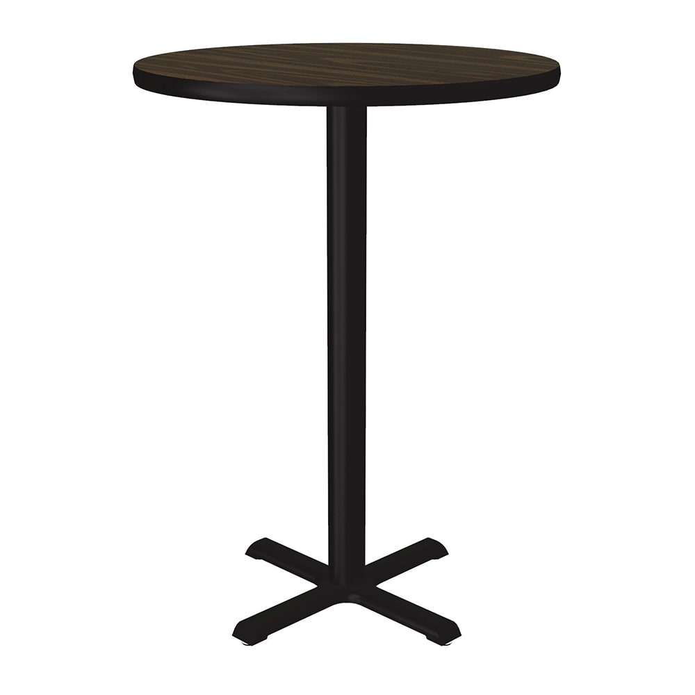 228-BXB24R01 24" Round Bar Height Table - Walnut Laminate Top, Cast Iron Base