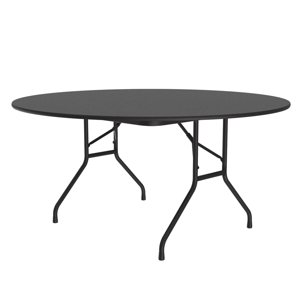 228-CF60PX07 60" Round Folding Table w/ Black Granite Top, 29"H