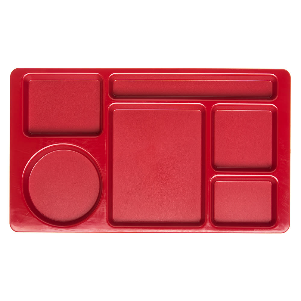 028-61505 Plastic Rectangular Tray w/ (6) Compartments, 15" x 8 3/4", Red