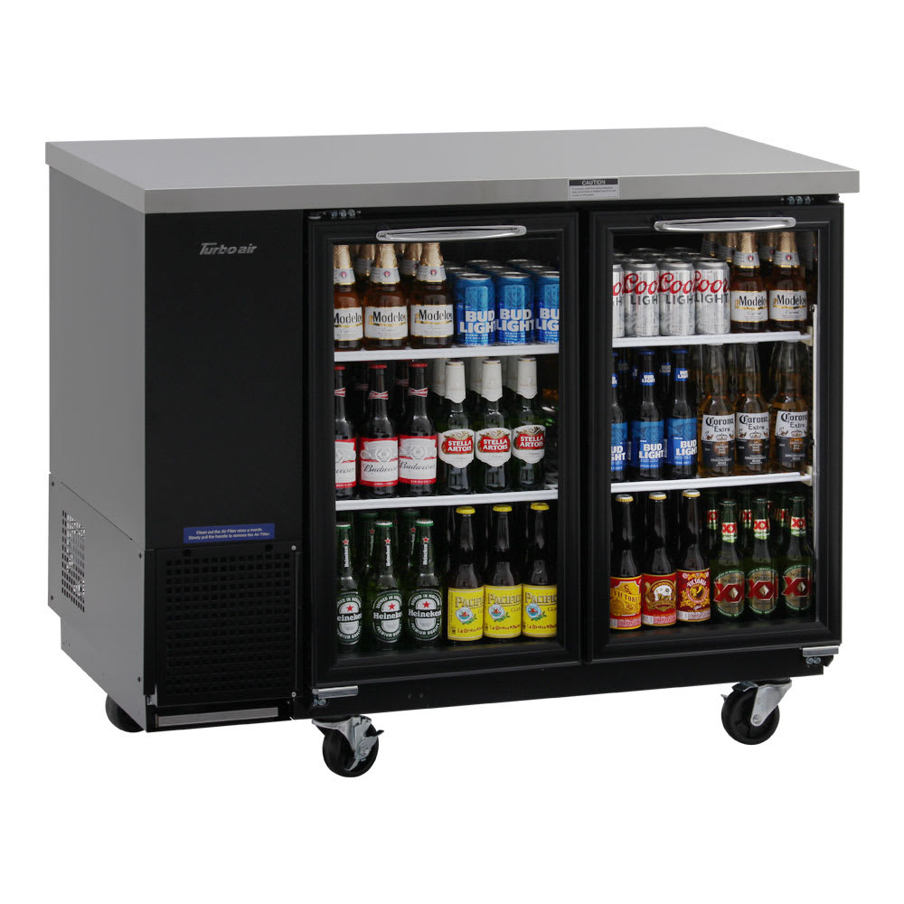 083-TBB2448SGN 49" Bar Refrigerator - 2 Swinging Glass Doors, Black, 115v