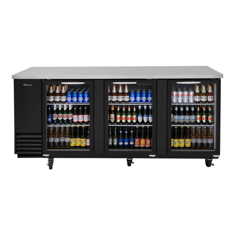 083-TBB4SG 90" (3) Section Bar Refrigerator - Swinging Glass Doors, 115v