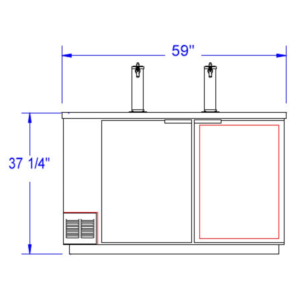 118-DD581B 59" Draft Beer System w/ (3) Keg Capacity - (2) Columns, Black, 115v