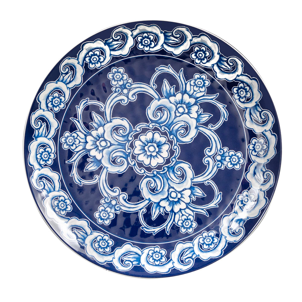 American Metalcraft BLUP11 Isabella 11 Round Blue / White Floral Melamine Plate