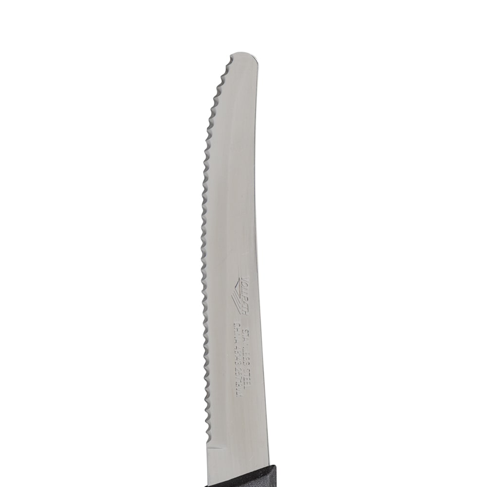 Vollrath 48143 Black Textured Plastic Handle 8 3/4 Steak Knife With 4 3/4  Hollow-Ground Stainless Steel Wave-Serrated Blade And Rounded Tip