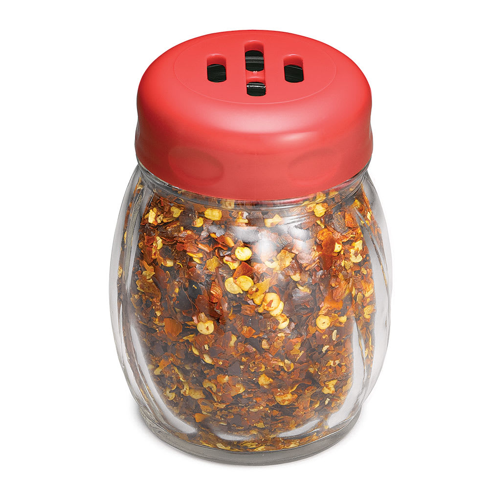 229-260SLRE 6 oz Swirl Glass Shaker w/ Slotted Plastic Top, Red