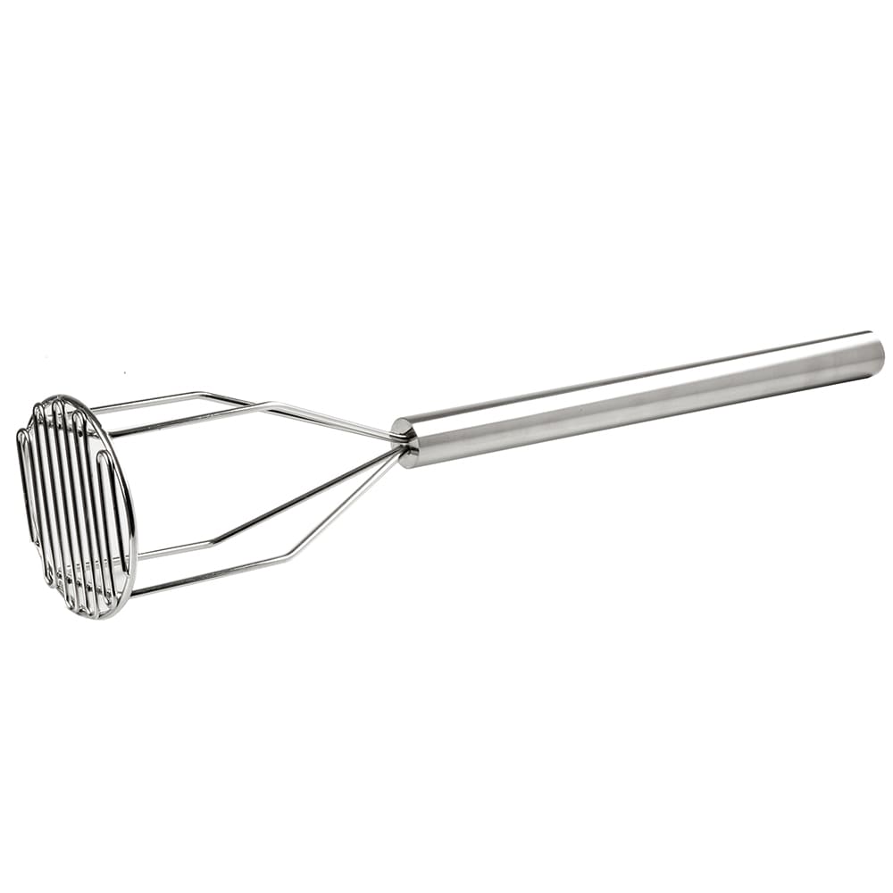 Thunder Group 18 Chrome Plated Round-Faced Potato Masher with Wood Handle