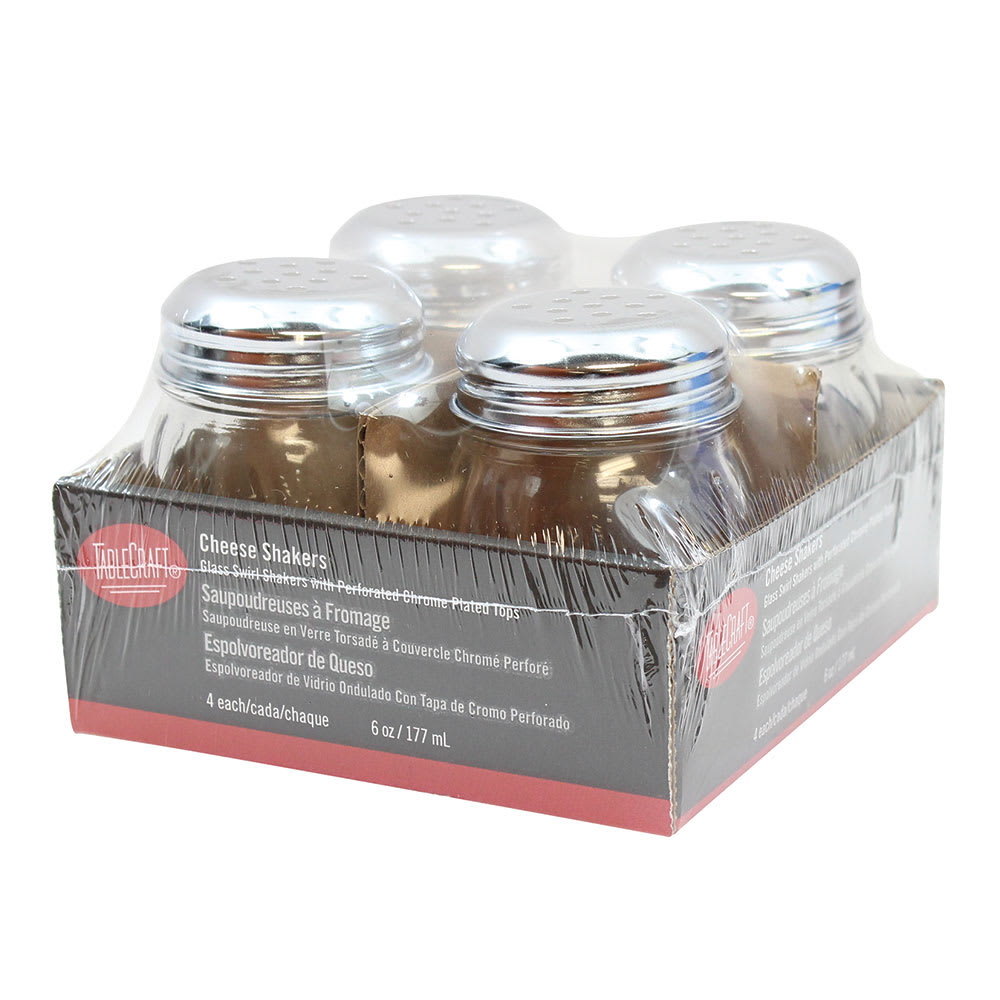 229-C2604 Cheese Shakers, 6 oz, Swirl Glass, Chrome Top
