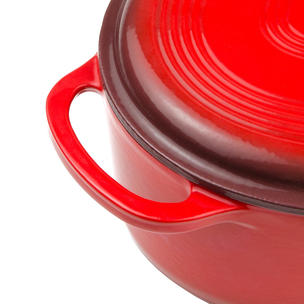 Red Enamel Coated Cast Iron Dutch Oven ·