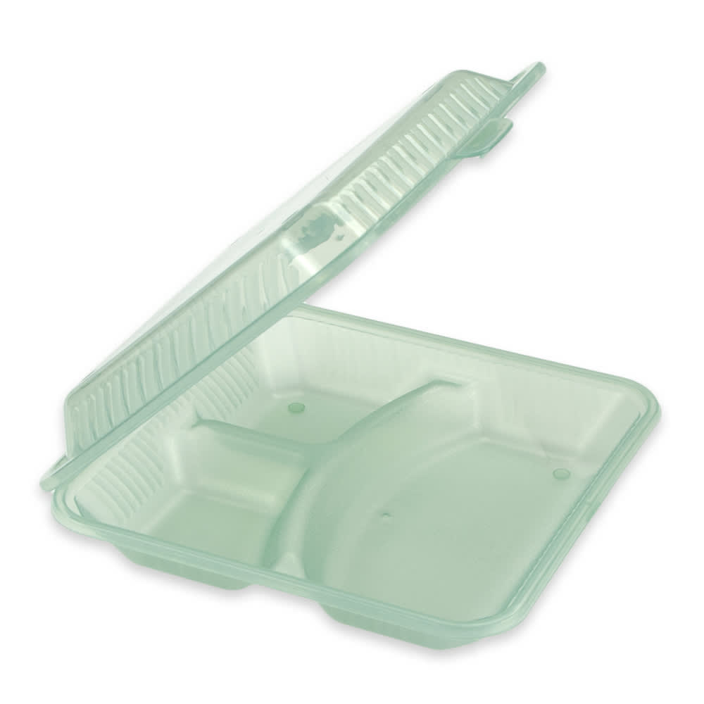 GET EC-12-1-JA-EC 3-Compartment Take-Out Food Container, 9 x 9, Jade (Set  of 4)