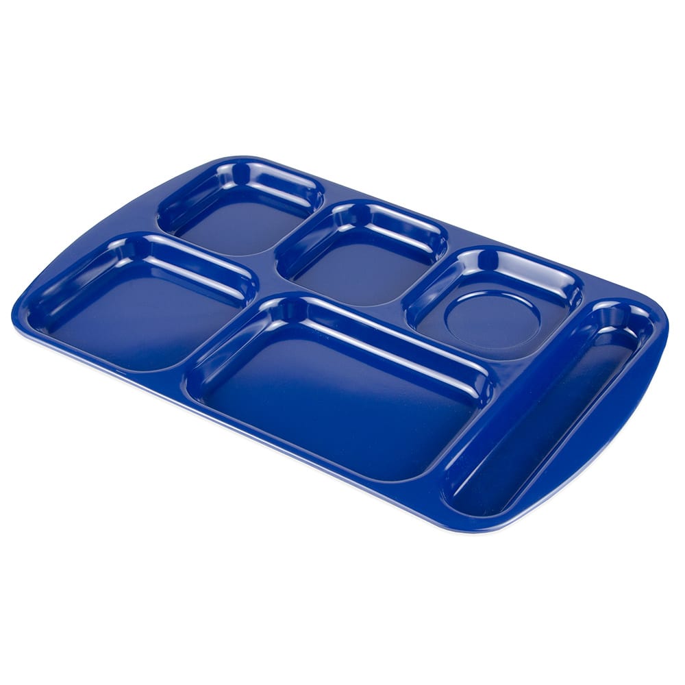 Choice 10 x 14 Right Handed Heavy-Duty Melamine NSF Blue 6 Compartment  Tray