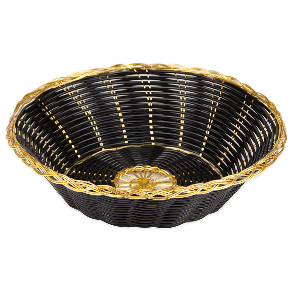 370-BBV8R 8" Round Bread Basket - Black/Gold