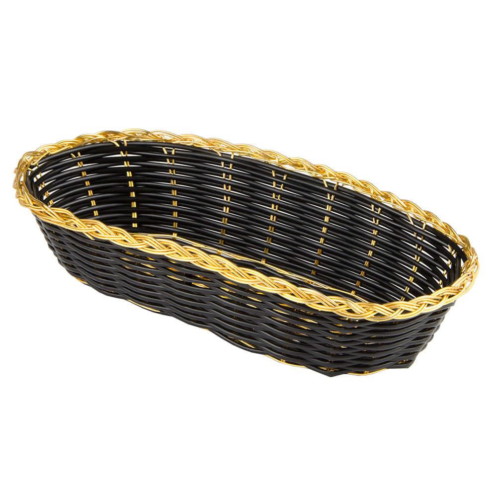 370-BBV94 Oval Bread Basket - 8 1/2x4 1/2" Black/Gold