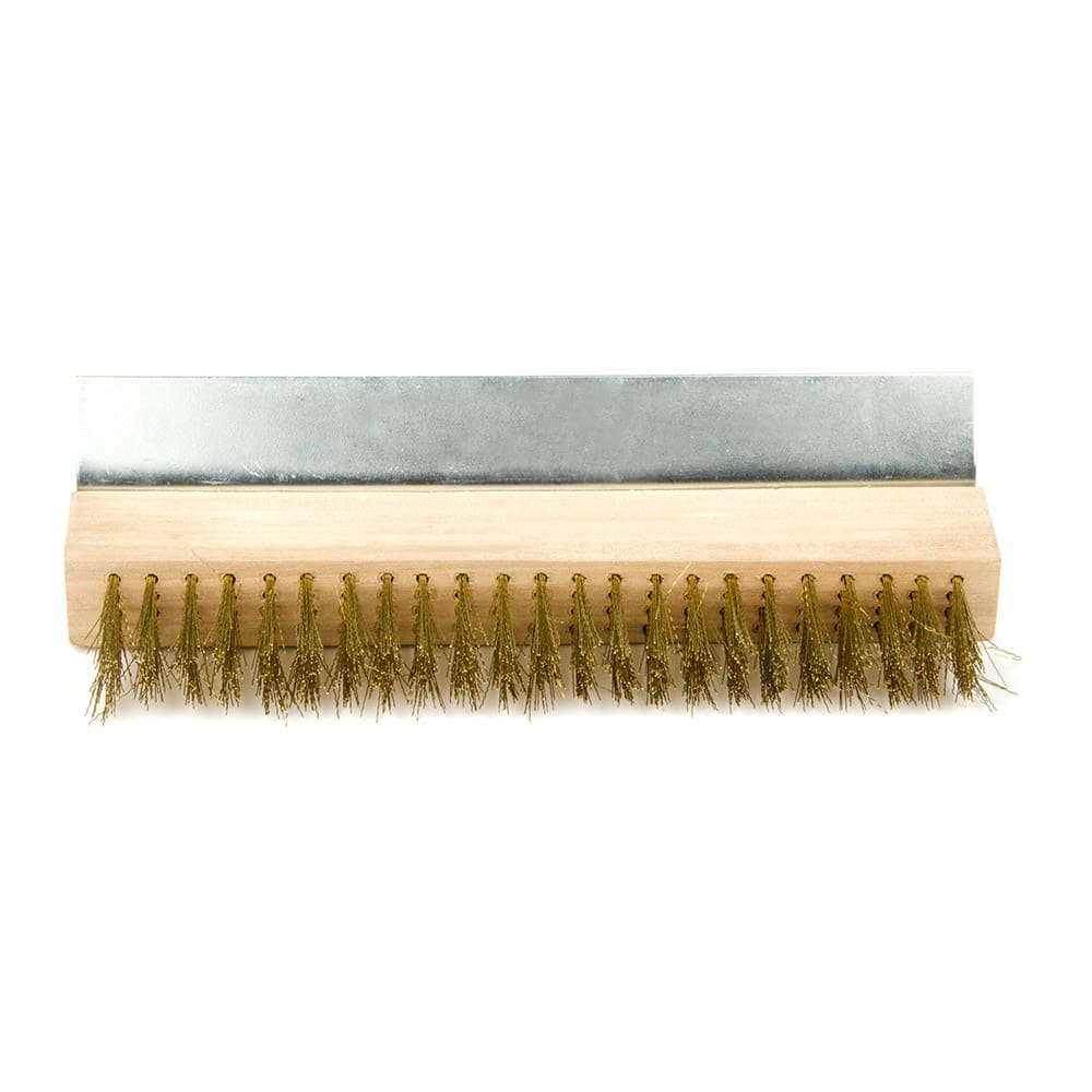 370-BRW38PO 24" Pizza Oven Brush with Scraper - Brass/Wood