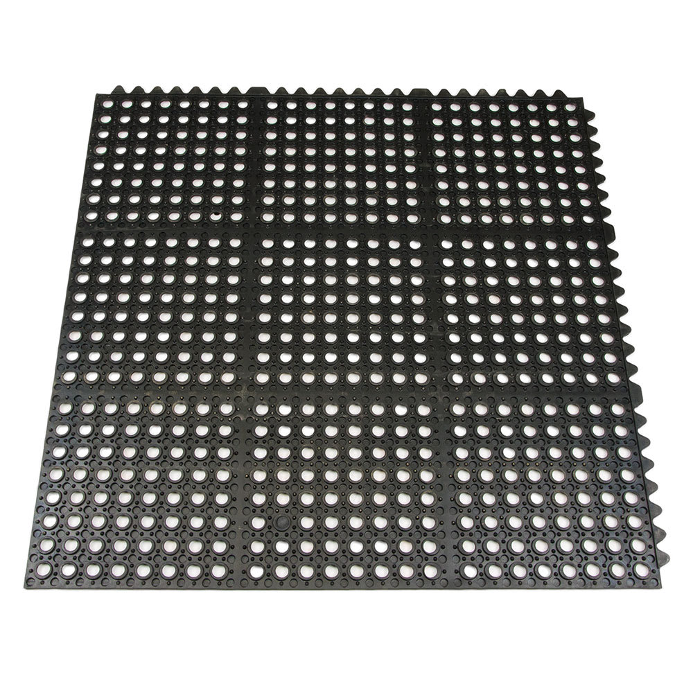 370-FM33B 3' Square Interlocking Rubber Floor Mat - Black