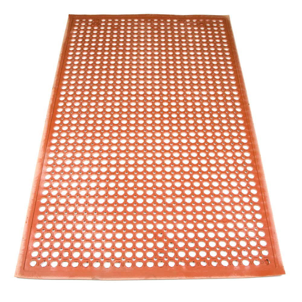 370-FM35R 3/8" Rectangular Anti-Fatigue Floor Mat - Grease-Resistant, 3x5' Red