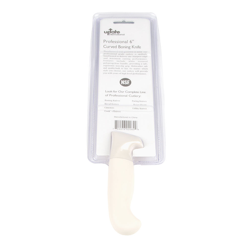 370-KP04 6" Curved Boning Knife - 3 mm German Carbon Stainless Steel, White Handle