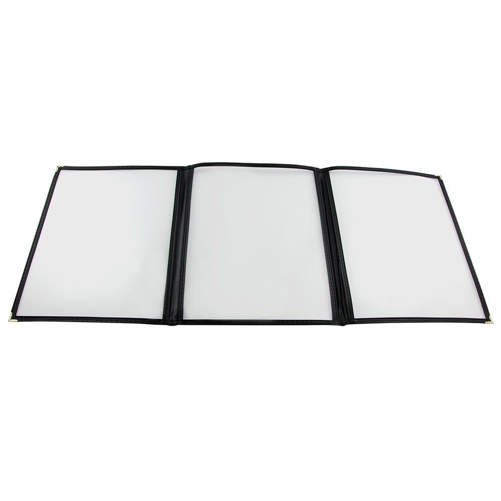 370-MCV3BK Triple Fold Menu Cover - 9 1/4x12" Transparent/Black