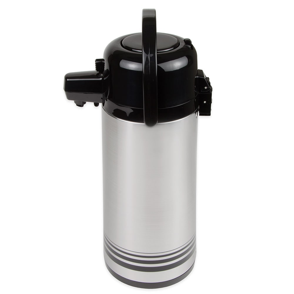 370-NPD19BKSF 1.9 liter Airpot - Glass Liner, Black Push Top, Brushed Stainless
