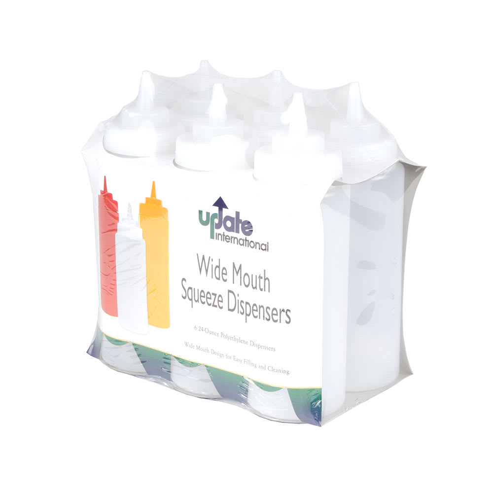 370-SBC24W 24 oz Wide Mouth Squeeze Bottle - 6 pack, Clear
