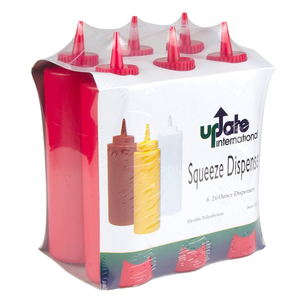 370-SBR24 24 oz Squeeze Bottle - 6 pack, Red
