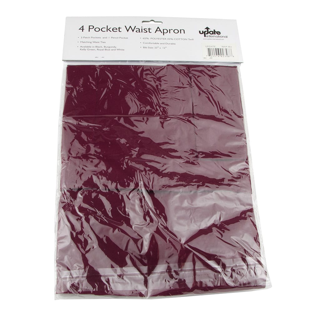 370-WAPBU 4 Pocket Waist Apron - 23x12" Poly/Cotton, Burgundy