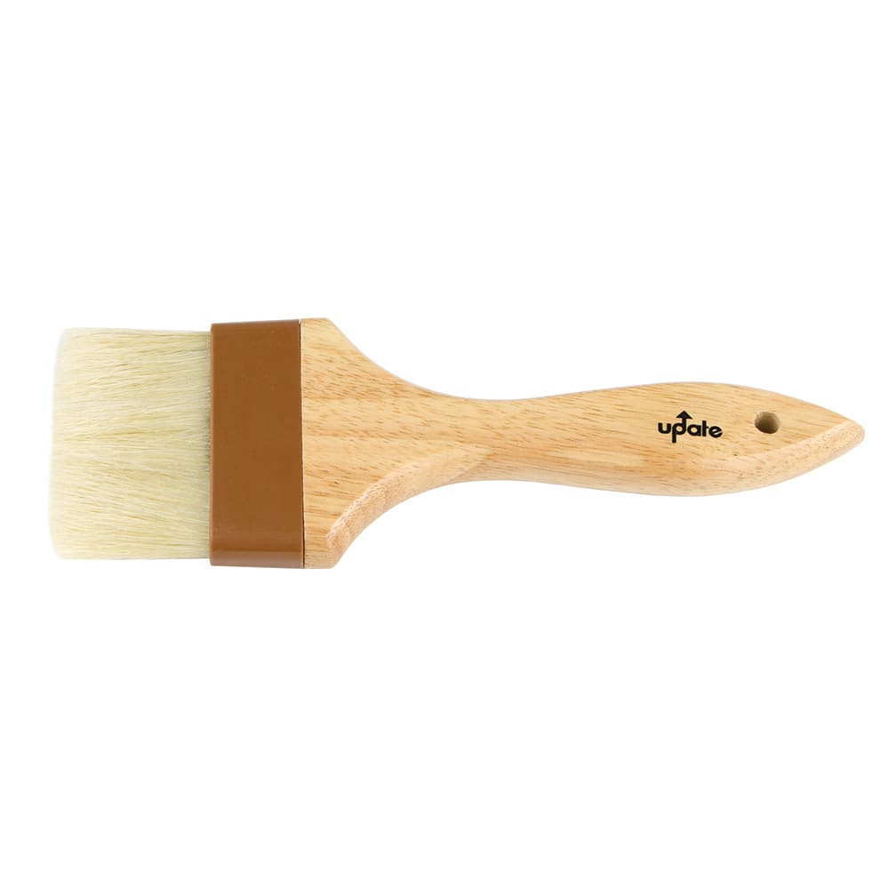 370-WPBB30 3" Flat Pastry Brush - Boar Bristles, Brown Plastic Ferrule, Wood Handle