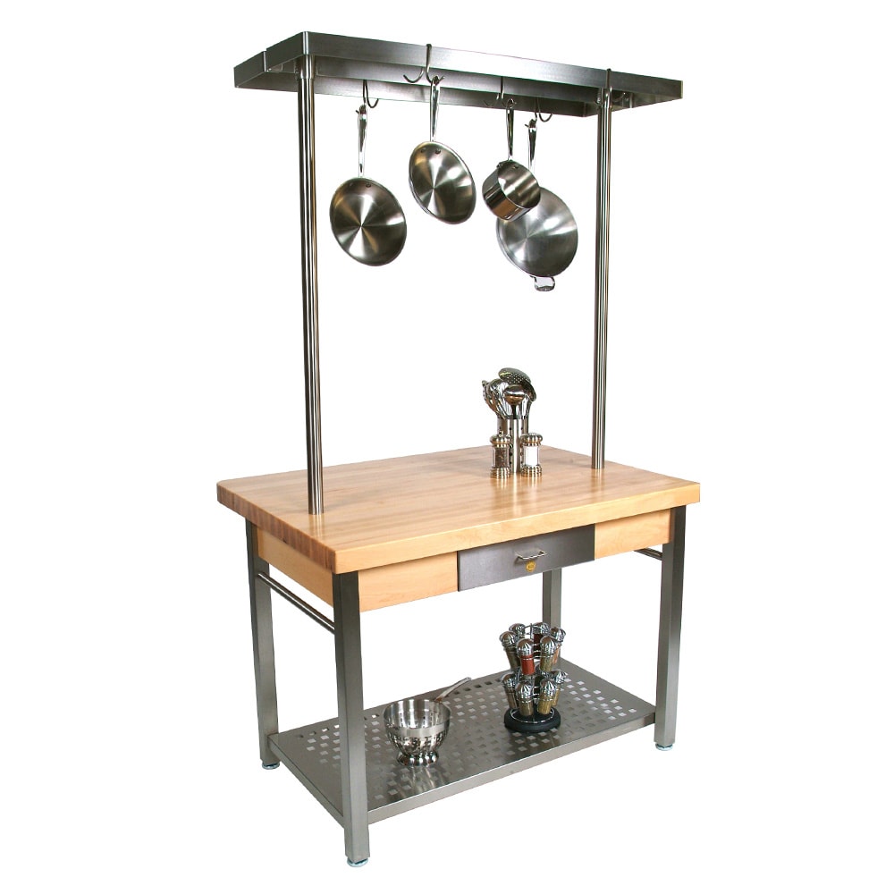 John Boos CUCG21 Cucina Grande, Work Table, 2 1/4" Maple Top, Varnique Finish, Stainless Base