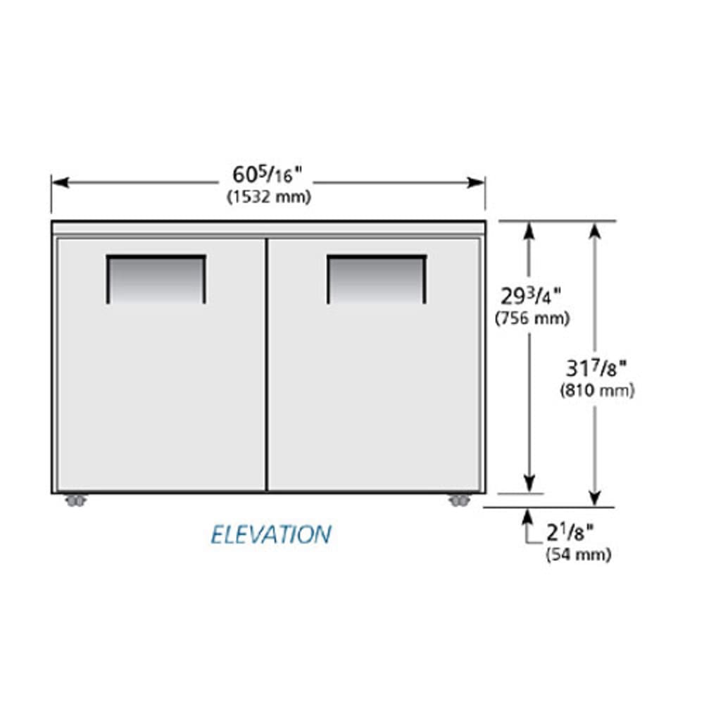 598-TUC60LP 60" W Undercounter Refrigerator w/ (2) Sections & (2) Doors, 115v