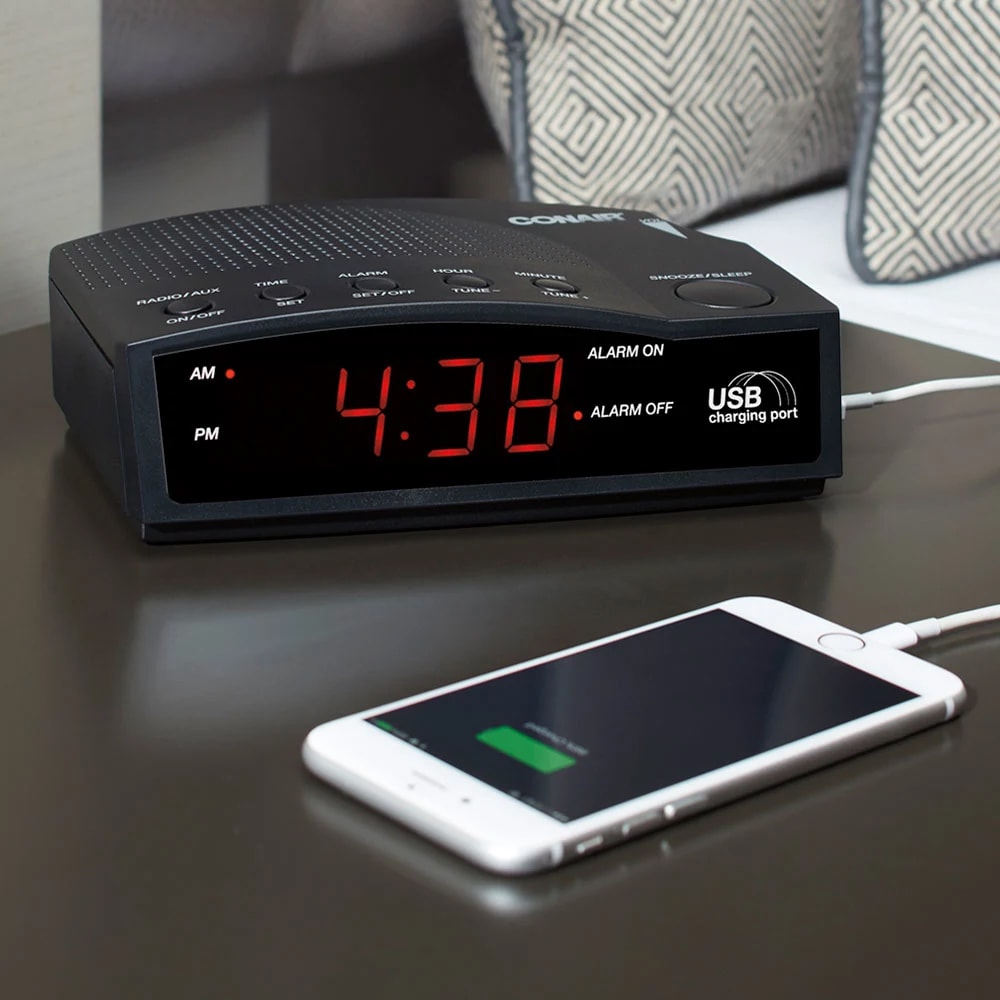 Conair Hospitality WCR14 Alarm Clock Radio w/ USB Charging Port & AUX